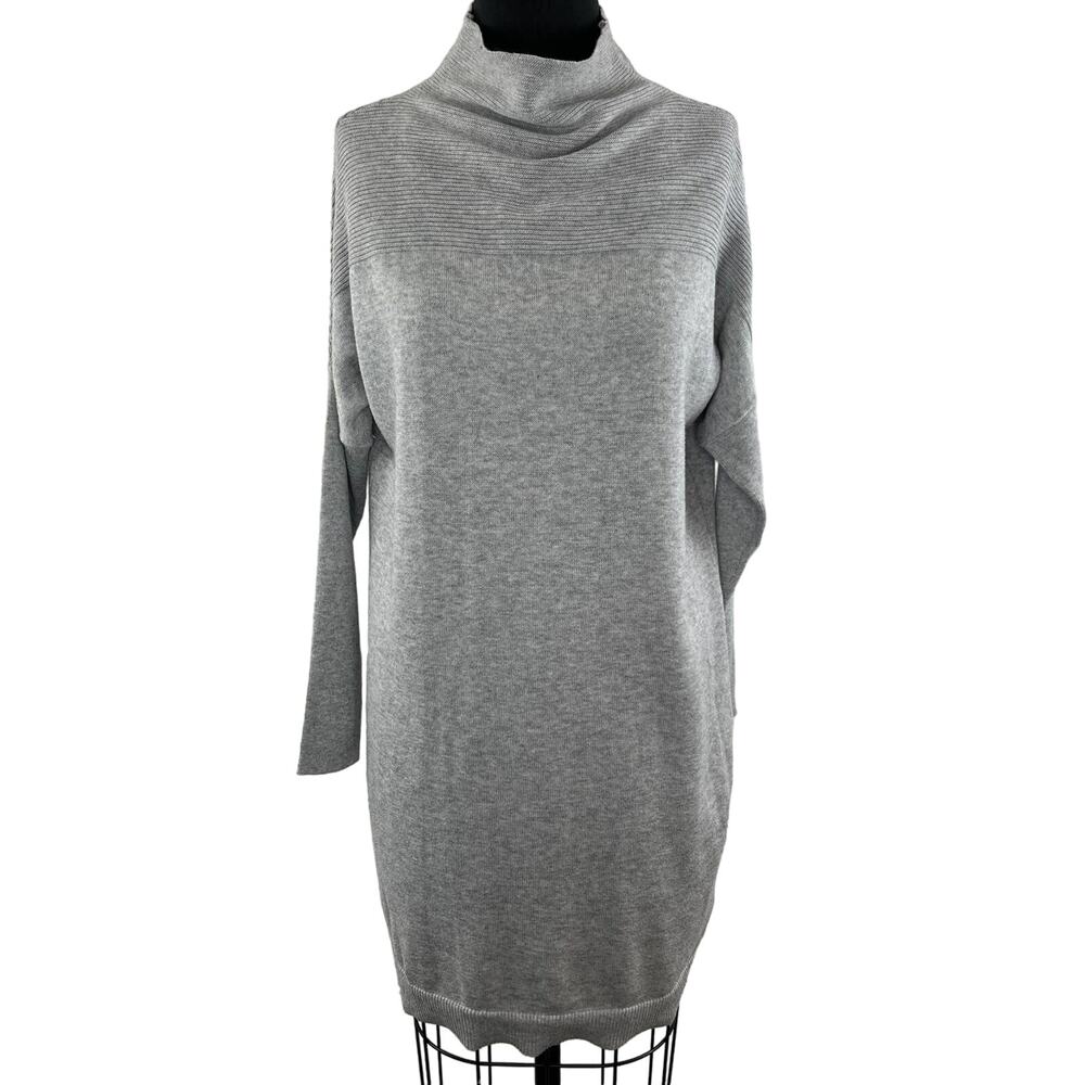 LOLE Cotton Wool Lt Gray Mock Neck Long Sleeve Pullover Sweater Dress Medium M